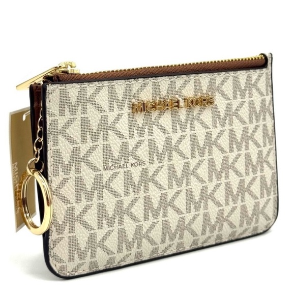 Michael Kors Jet Set Travel Small Signature Logo Coin Purse Vanilla - Picture 1 of 9